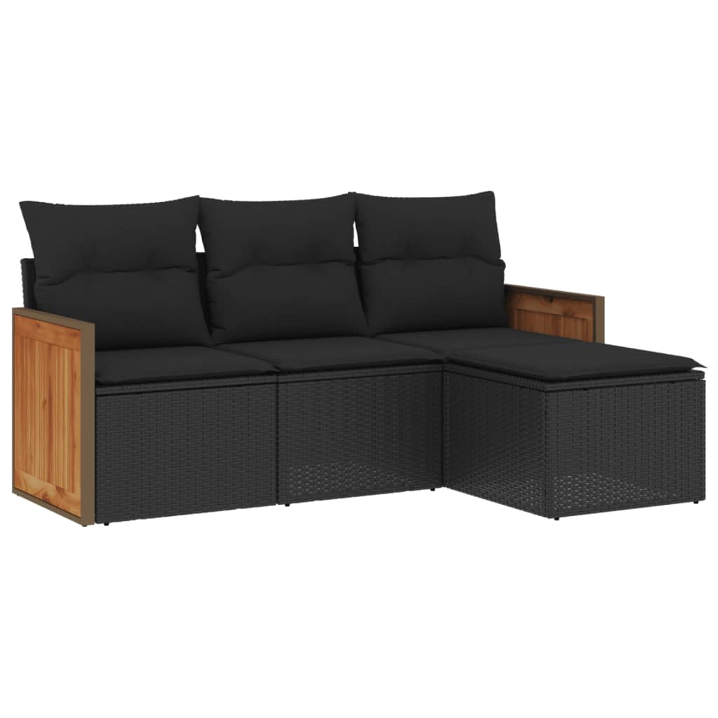 Set Divani da Giardino 4 pz con Cuscini Nero in Polyrattan 3227581