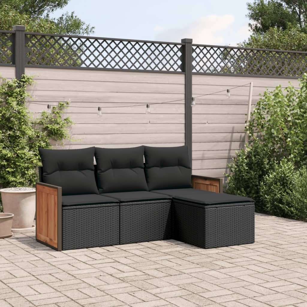 Set Divani da Giardino 4 pz con Cuscini Nero in Polyrattan 3227581