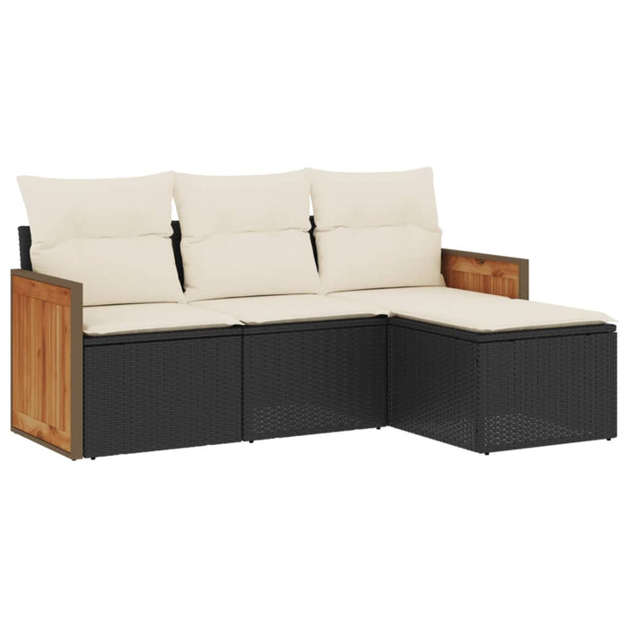 Set Divani da Giardino 4 pz con Cuscini Nero in Polyrattan 3227582