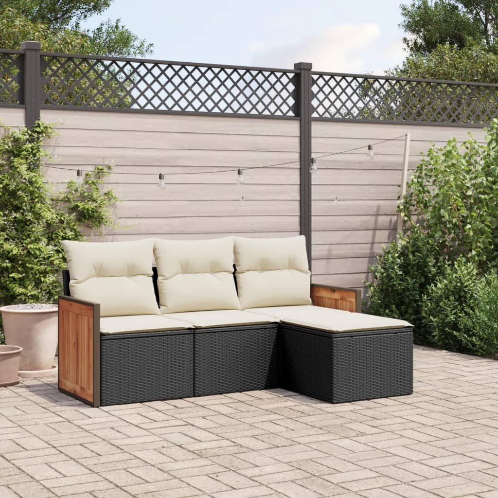 Set Divani da Giardino 4 pz con Cuscini Nero in Polyrattan 3227582