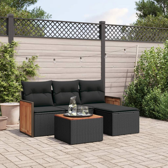 Set Divani da Giardino 5 pz con Cuscini in Polyrattan Nero 3227588