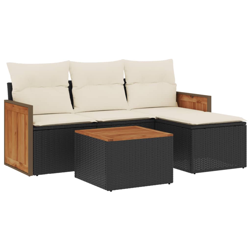 Set Divani da Giardino 5 pz con Cuscini in Polyrattan Nero 3227589