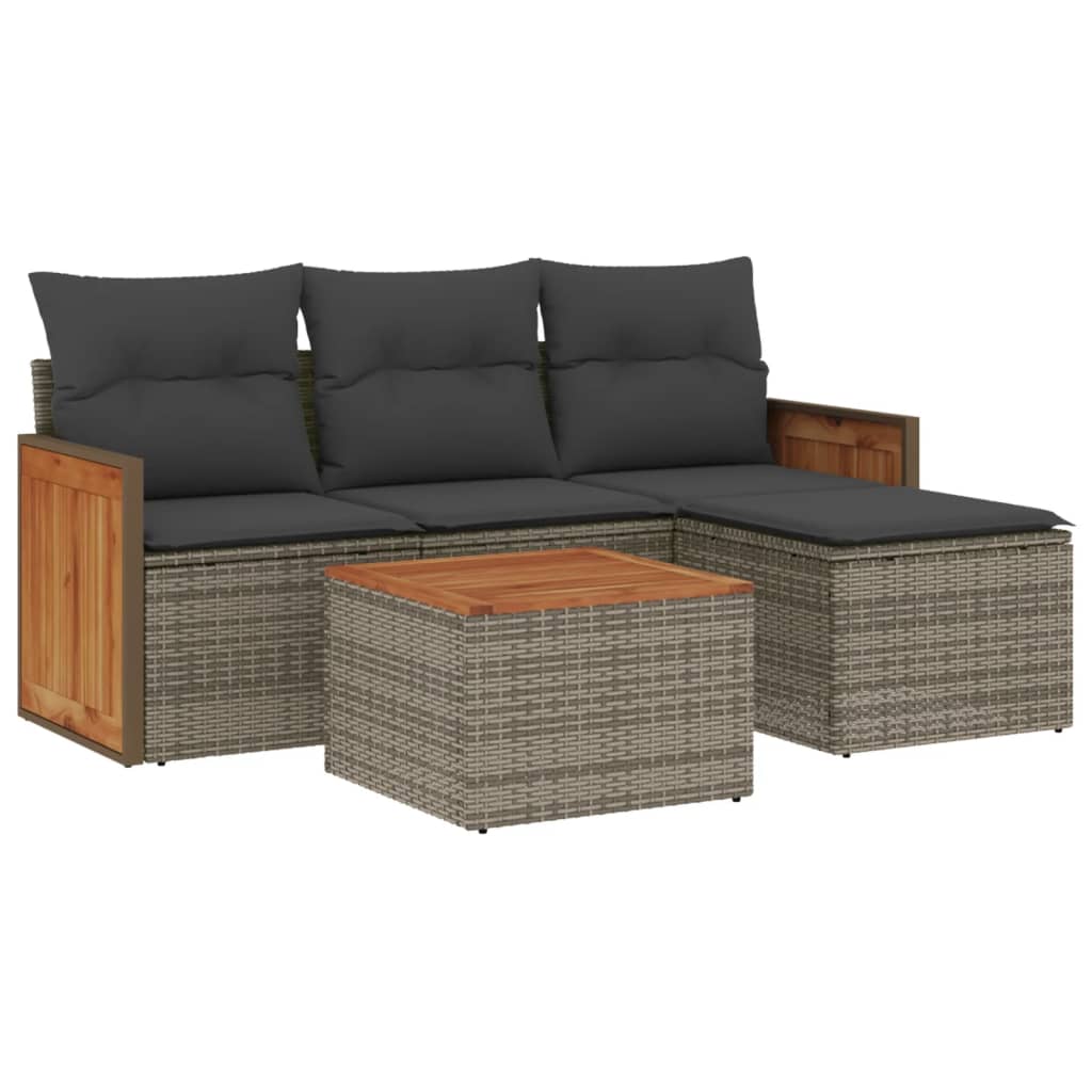 Set Divano da Giardino 5 pz con Cuscini Grigio in Polyrattancod mxl 114850