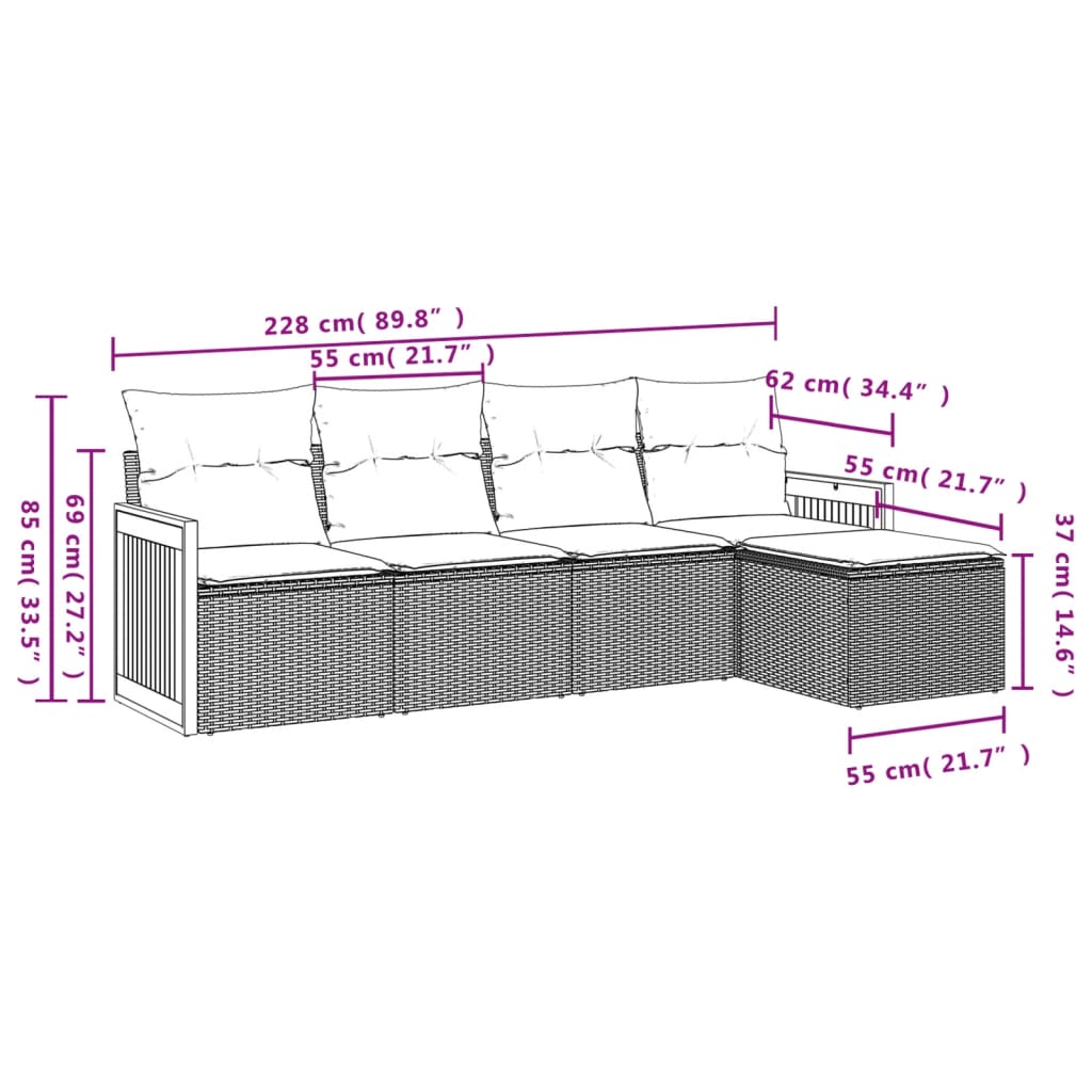 Set Divani da Giardino 5 pz con Cuscini in Polyrattan Nero 3227595