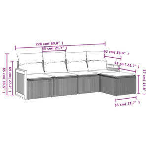 Set Divani da Giardino 5 pz con Cuscini in Polyrattan Nero 3227595