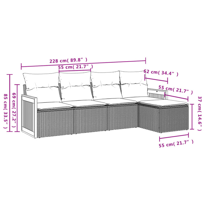 Set Divano da Giardino 5 pz con Cuscini Grigio in Polyrattan 3227600