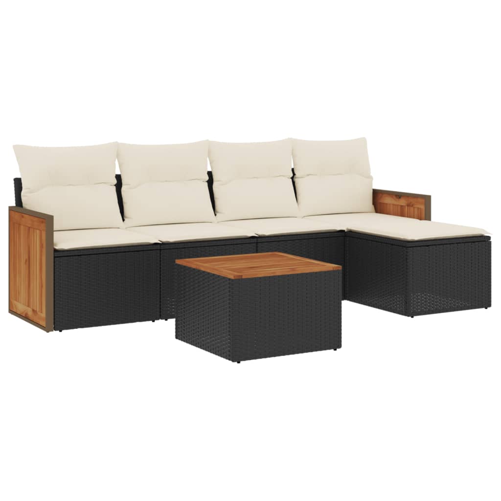 Set Divano da Giardino 6 pz con Cuscini Nero in Polyrattancod mxl 114579