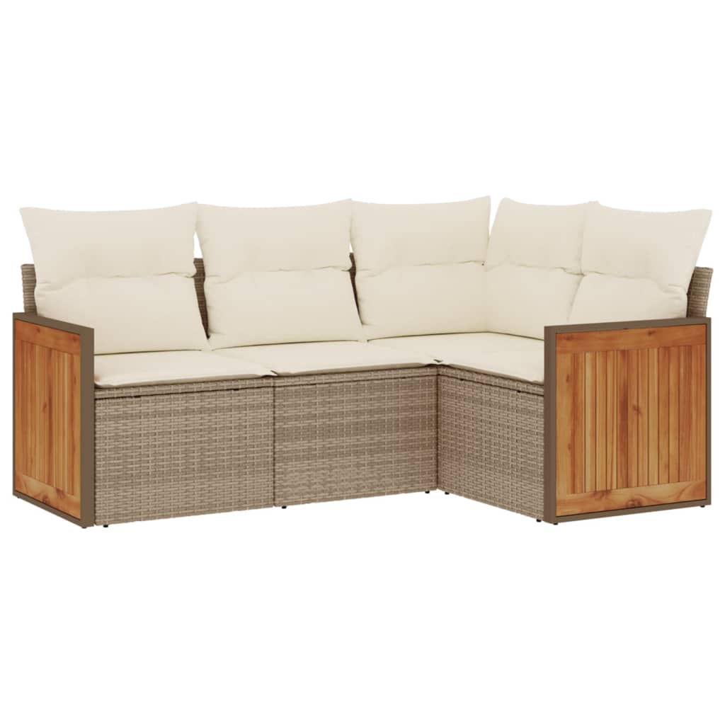 Set Divano da Giardino 4 pz con Cuscini Beige in Polyrattan 3227612