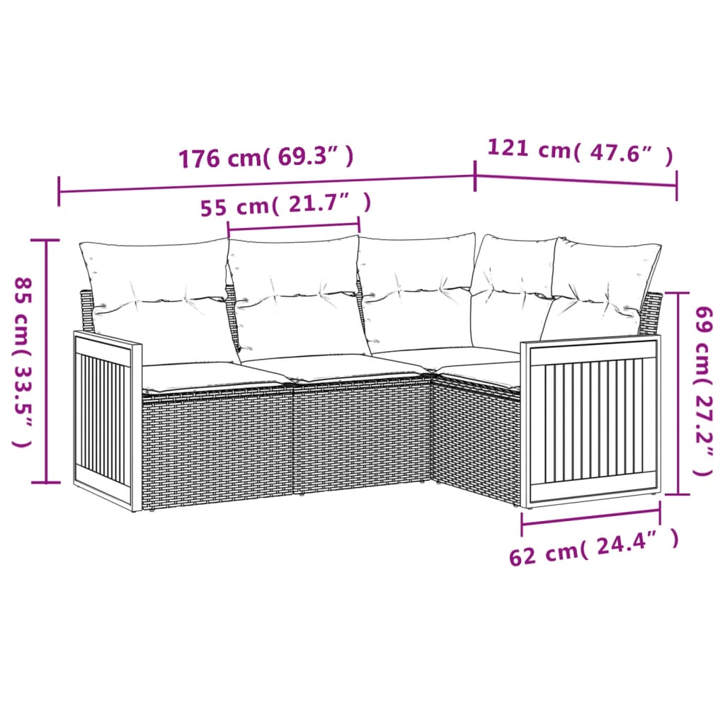 Set Divano da Giardino 4 pz con Cuscini Beige in Polyrattan 3227612