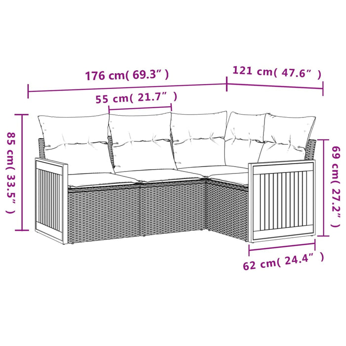 Set Divano da Giardino 4 pz con Cuscini Beige in Polyrattan 3227613