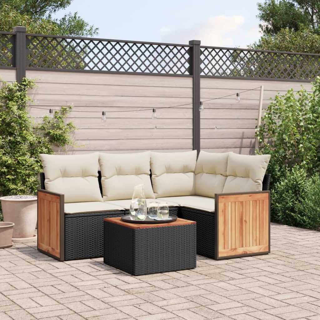 Set Divani da Giardino 5 pz con Cuscini in Polyrattan Nero 3227617