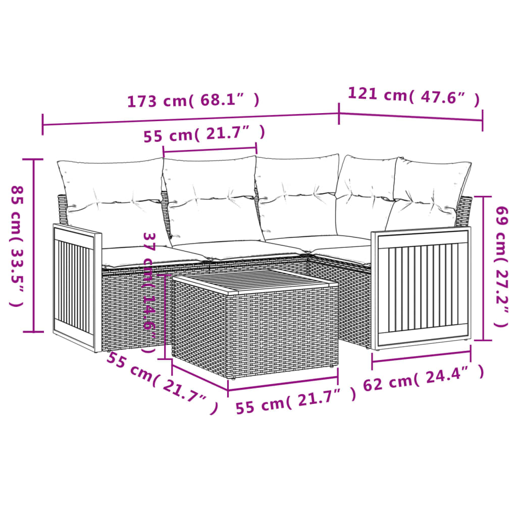 Set Divano da Giardino 5 pz con Cuscini Grigio in Polyrattan 3227621