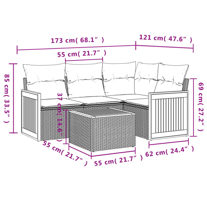 Set Divano da Giardino 5 pz con Cuscini Grigio in Polyrattan 3227621