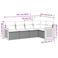 Set Divani da Giardino 5 pz con Cuscini in Polyrattan Nero 3227624