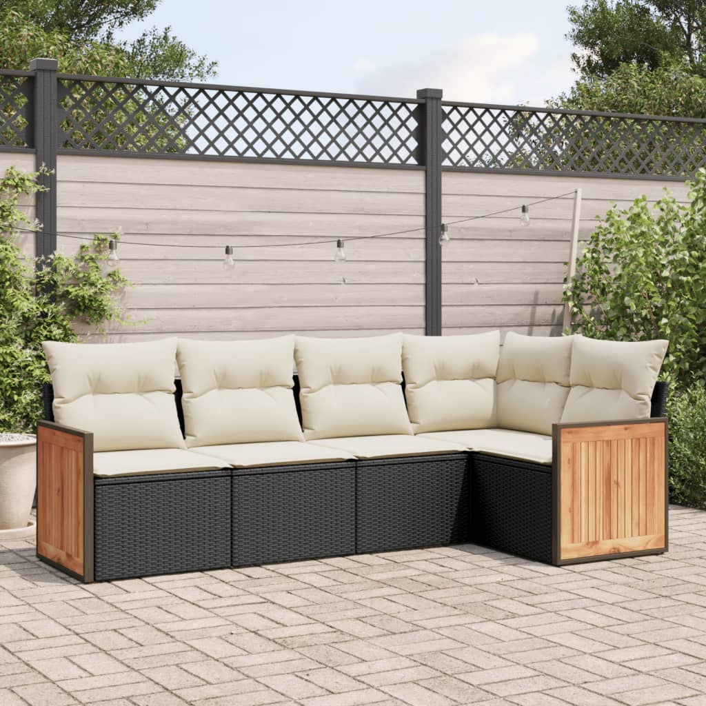 Set Divani da Giardino 5 pz con Cuscini in Polyrattan Nero 3227624