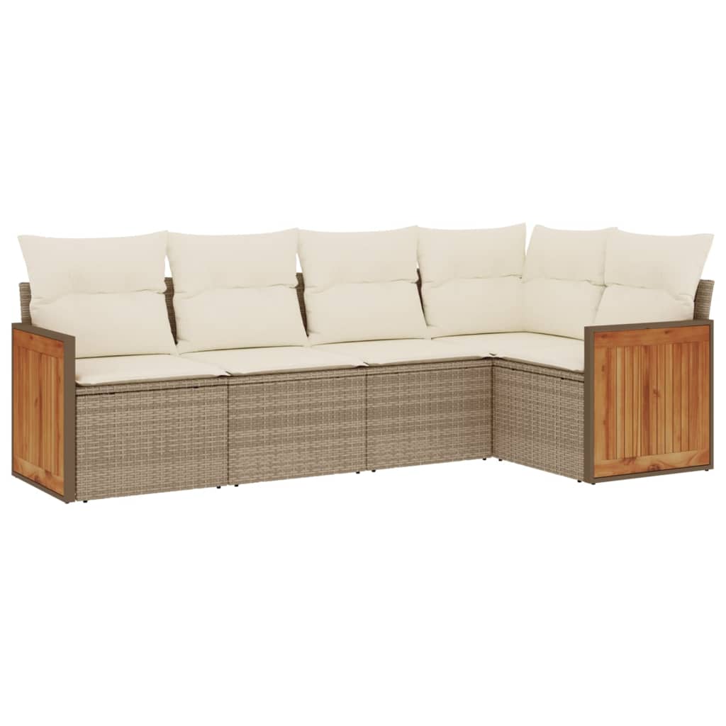 Set Divano da Giardino 5 pz con Cuscini Beige in Polyrattan 3227626