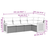 Set Divano da Giardino 5 pz con Cuscini Beige in Polyrattan 3227626