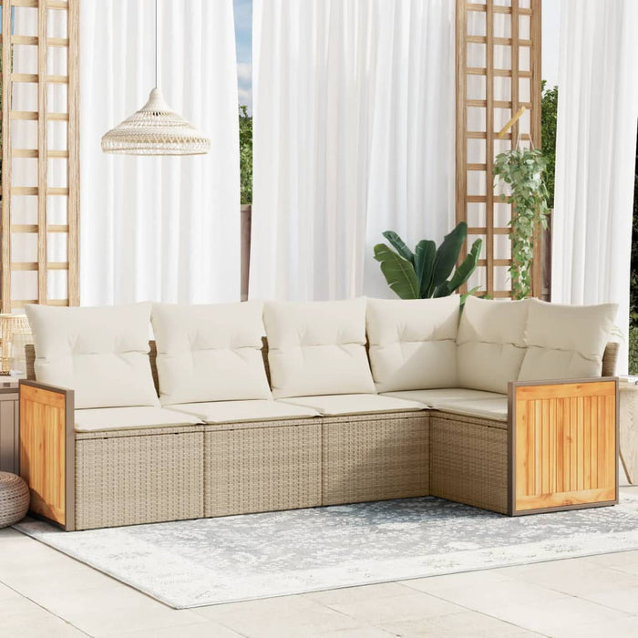 Set Divano da Giardino 5 pz con Cuscini Beige in Polyrattan 3227626