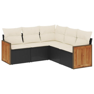 Set Divani da Giardino 5 pz con Cuscini in Polyrattan Nero 3227638