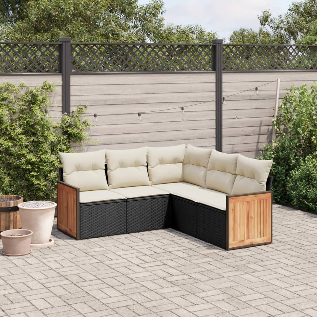 Set Divani da Giardino 5 pz con Cuscini in Polyrattan Nero 3227638