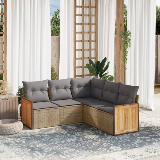 Set Divano da Giardino 5 pz con Cuscini Beige in Polyrattan 3227641