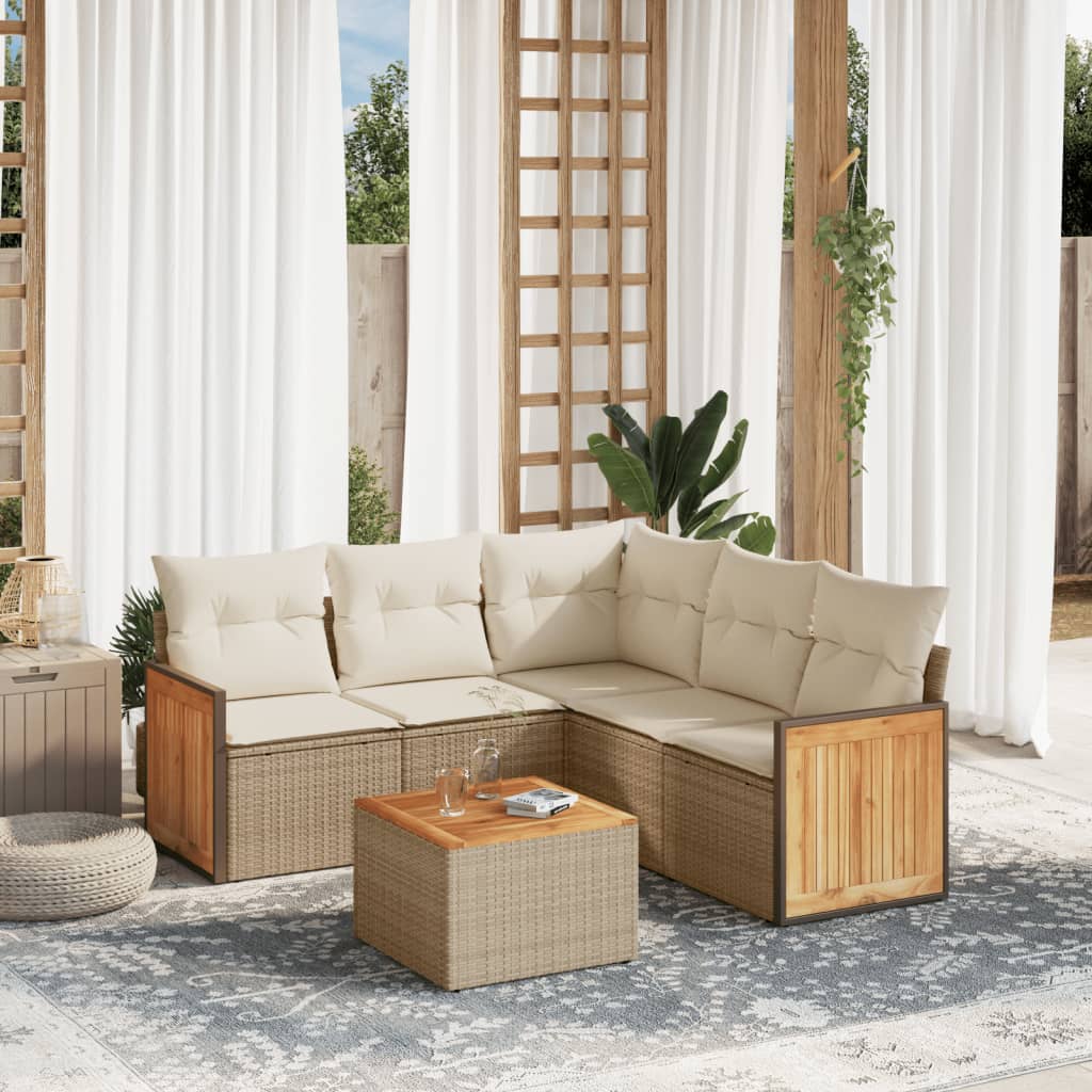 Set Divano da Giardino 6 pz con Cuscini Beige in Polyrattan 3227647