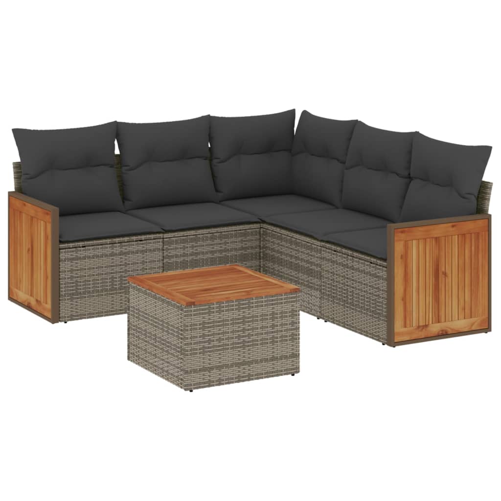 Set Divano da Giardino 6 pz con Cuscini Grigio in Polyrattan 3227649