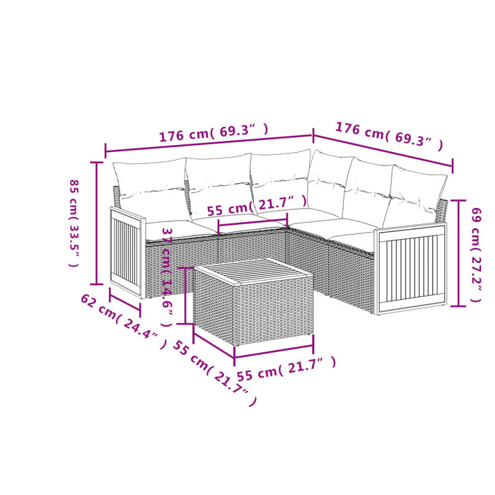 Set Divano da Giardino 6 pz con Cuscini Grigio in Polyrattan 3227649