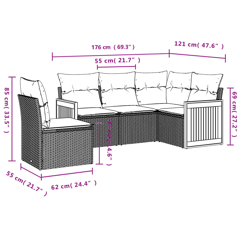 Set Divano da Giardino 5 pz con Cuscini Beige in Polyrattan 3227654