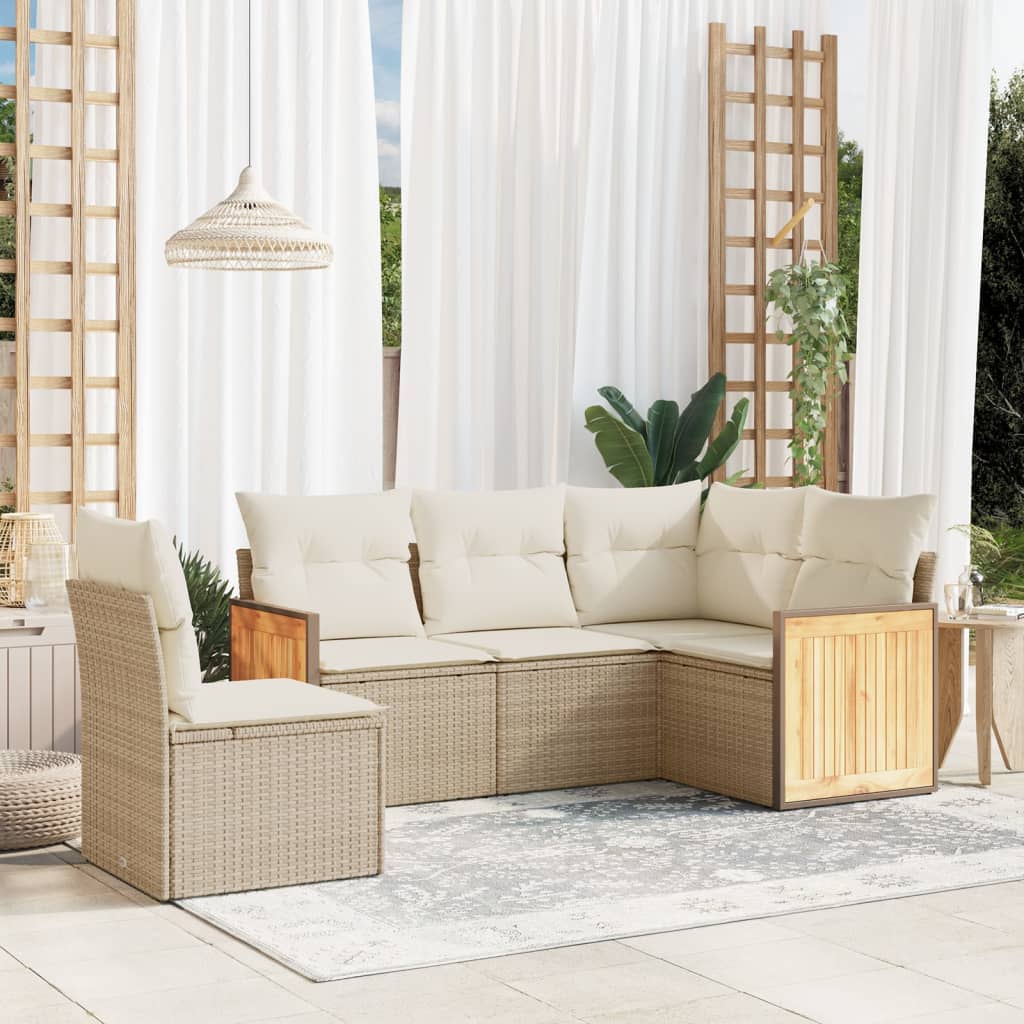 Set Divano da Giardino 5 pz con Cuscini Beige in Polyrattancod mxl 89824