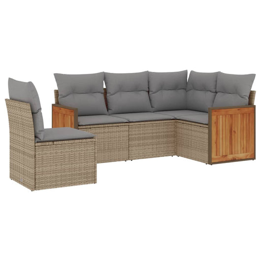 Set Divano da Giardino 5 pz con Cuscini Beige in Polyrattan 3227655