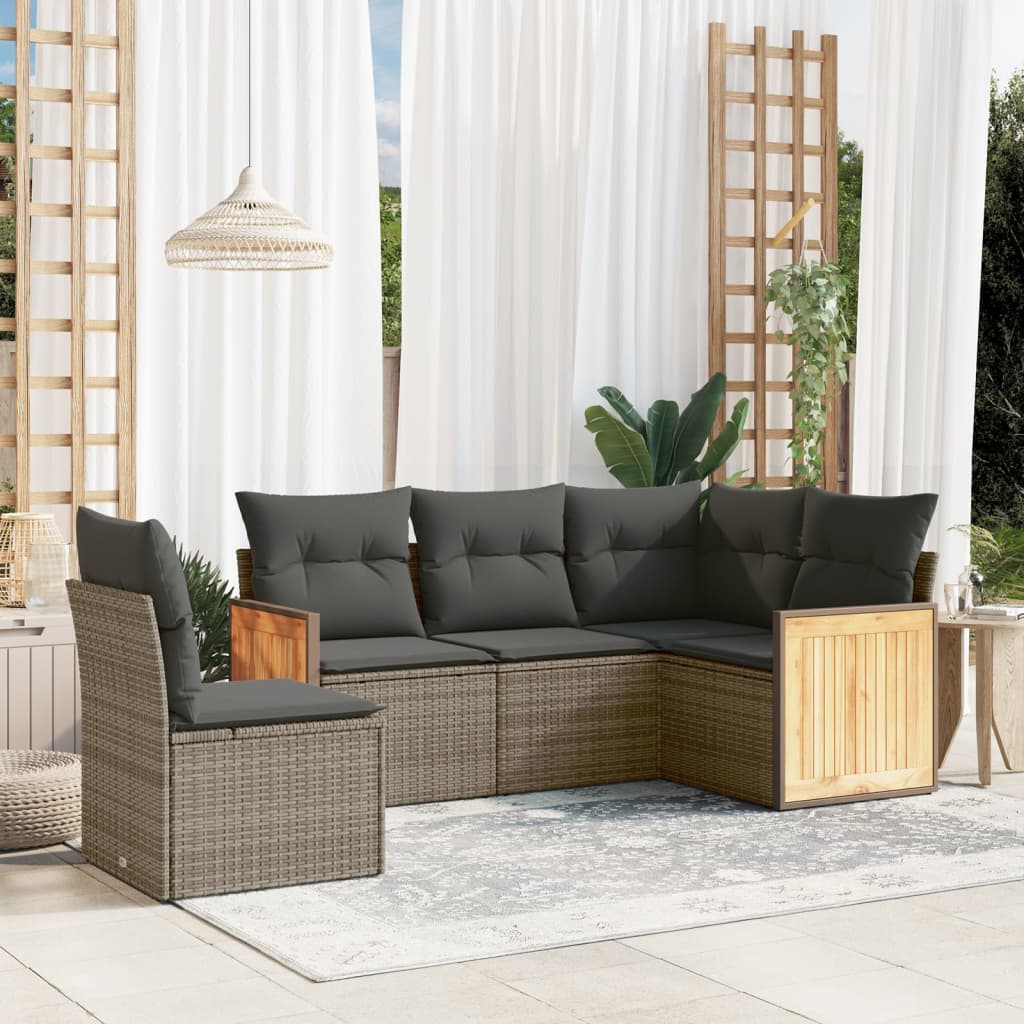 Set Divano da Giardino 5 pz con Cuscini Grigio in Polyrattan 3227656