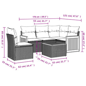 Set Divano da Giardino 6 pz con Cuscini Nero in Polyrattan 3227658