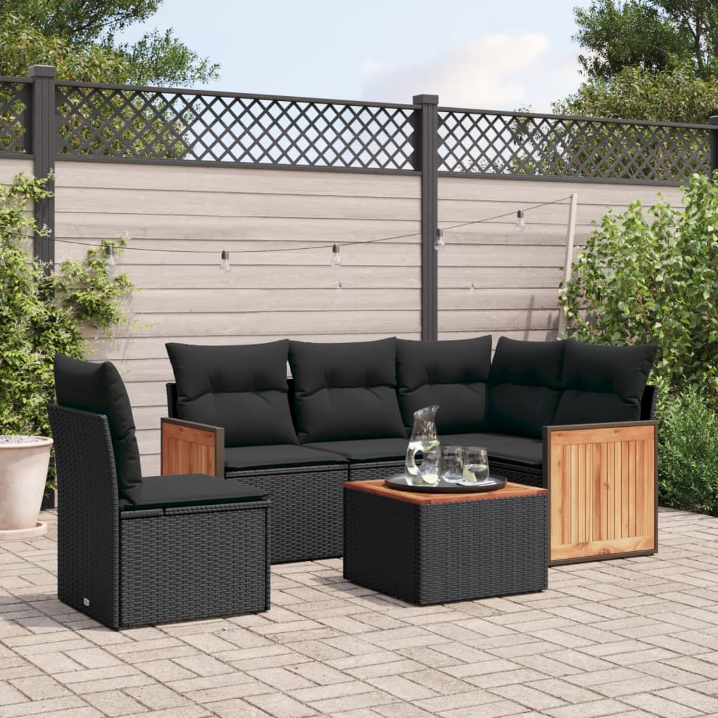 Set Divano da Giardino 6 pz con Cuscini Nero in Polyrattan 3227658