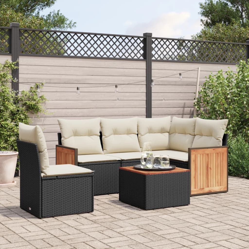 Set Divano da Giardino 6 pz con Cuscini Nero in Polyrattan 3227659