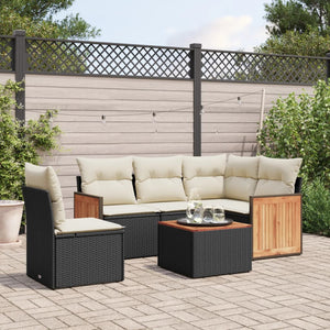 Set Divano da Giardino 6 pz con Cuscini Nero in Polyrattan 3227659