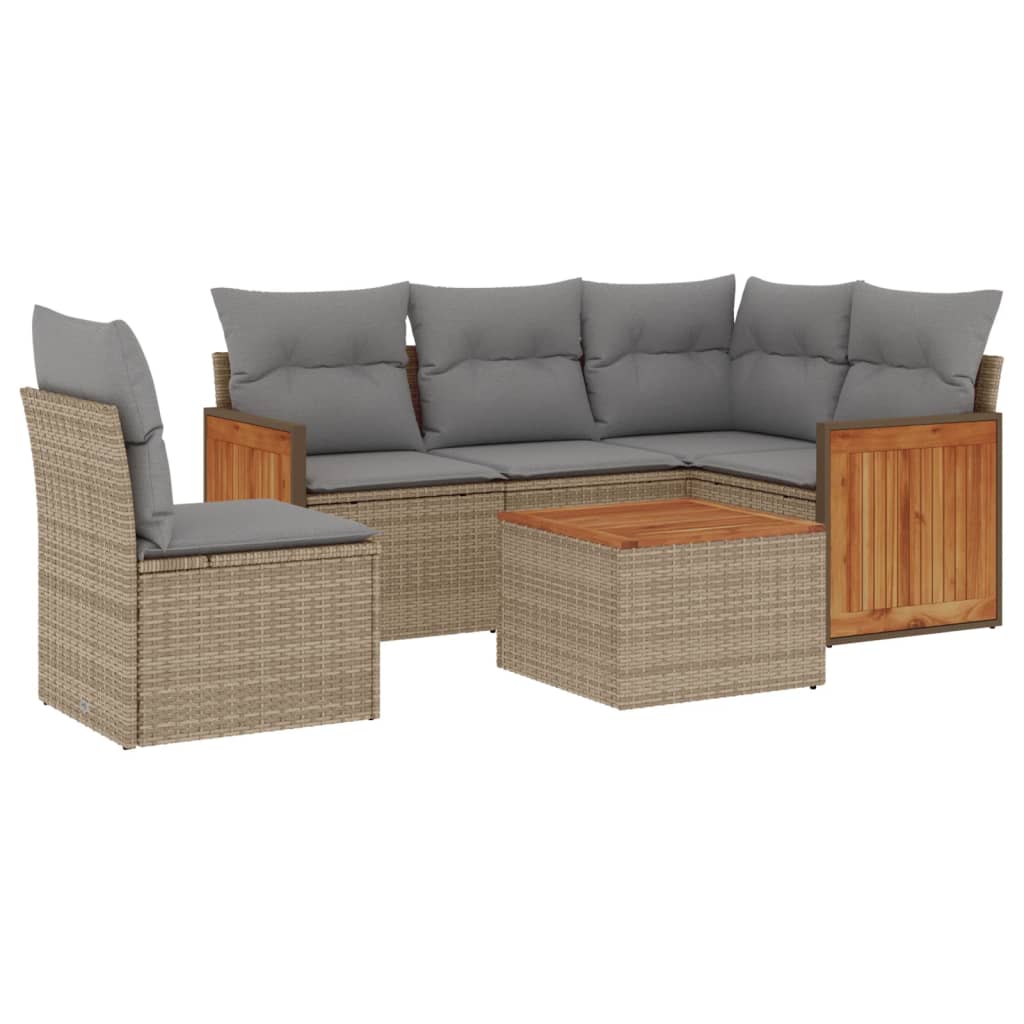 Set Divano da Giardino 6 pz con Cuscini Beige in Polyrattan 3227662