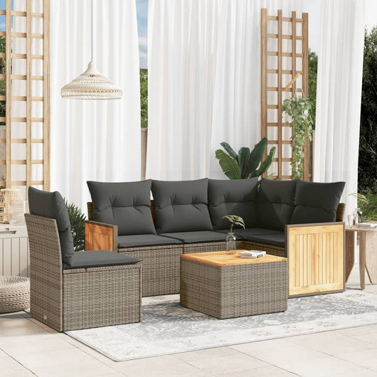 Set Divano da Giardino 6 pz con Cuscini Grigio in Polyrattan 3227663