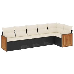 Set Divano da Giardino 6 pz con Cuscini Nero in Polyrattan 3227666