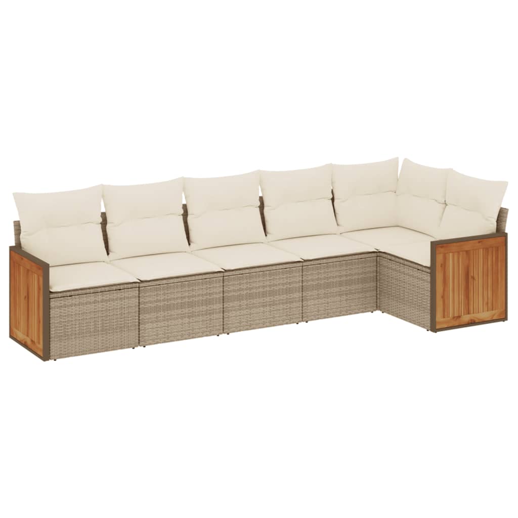 Set Divano da Giardino 6 pz con Cuscini Beige in Polyrattan 3227668