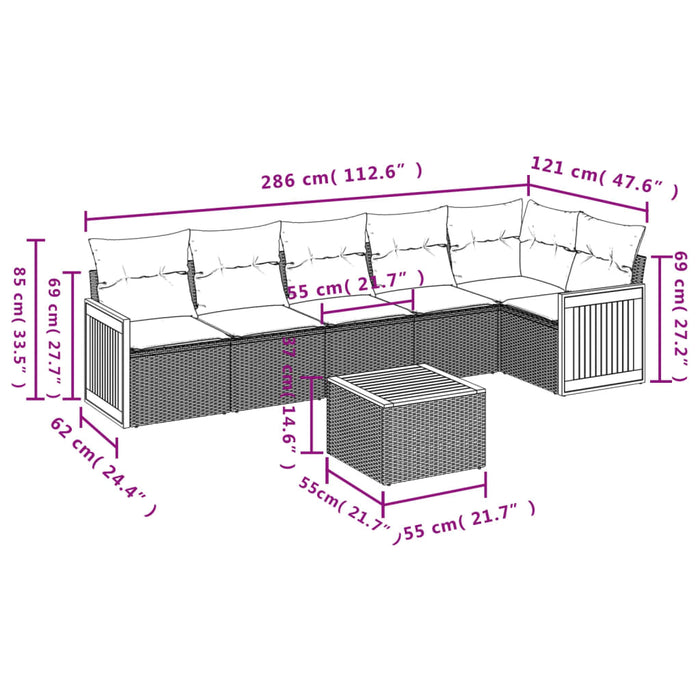 Set Divani da Giardino con Cuscini 7pz Nero Polyrattan 3227672