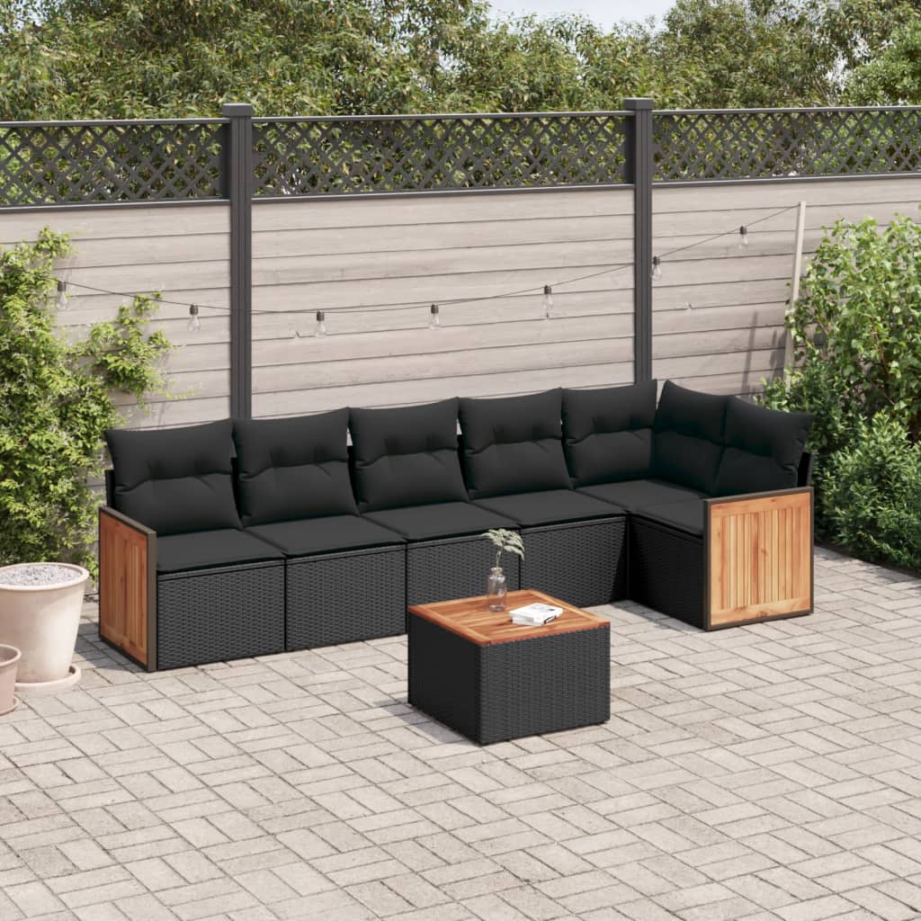 Set Divani da Giardino con Cuscini 7pz Nero Polyrattan 3227672