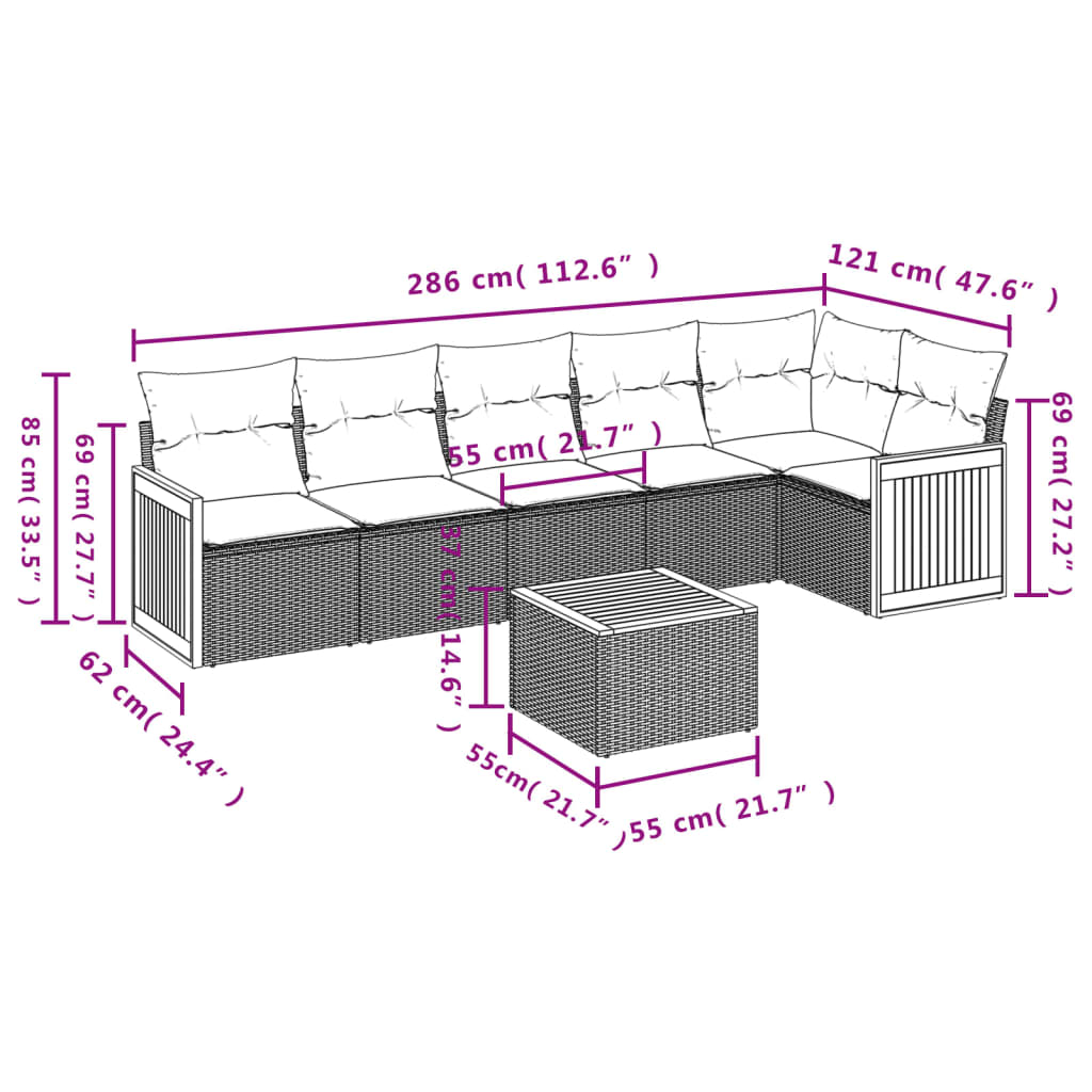 Set Divani da Giardino con Cuscini 7pz Nero Polyrattan 3227673