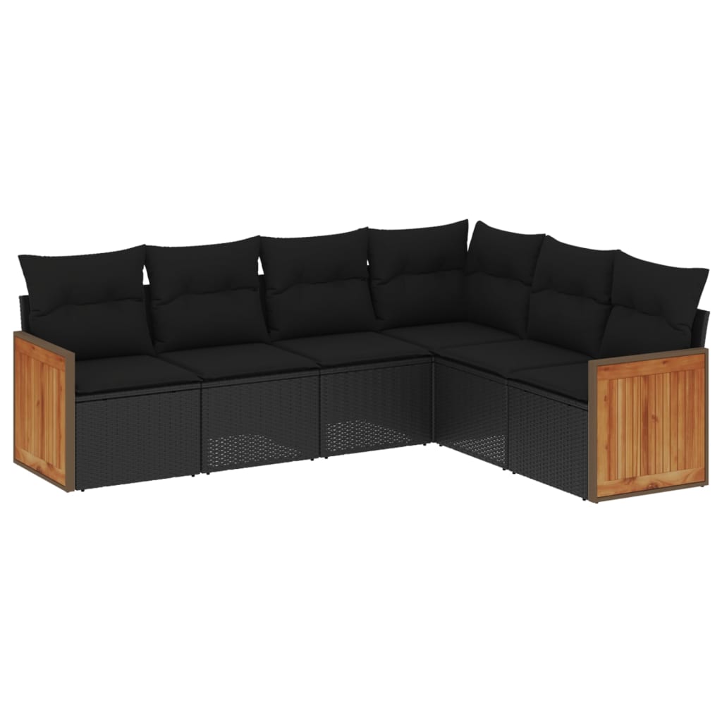 Set Divano da Giardino 6 pz con Cuscini Nero in Polyrattan 3227679