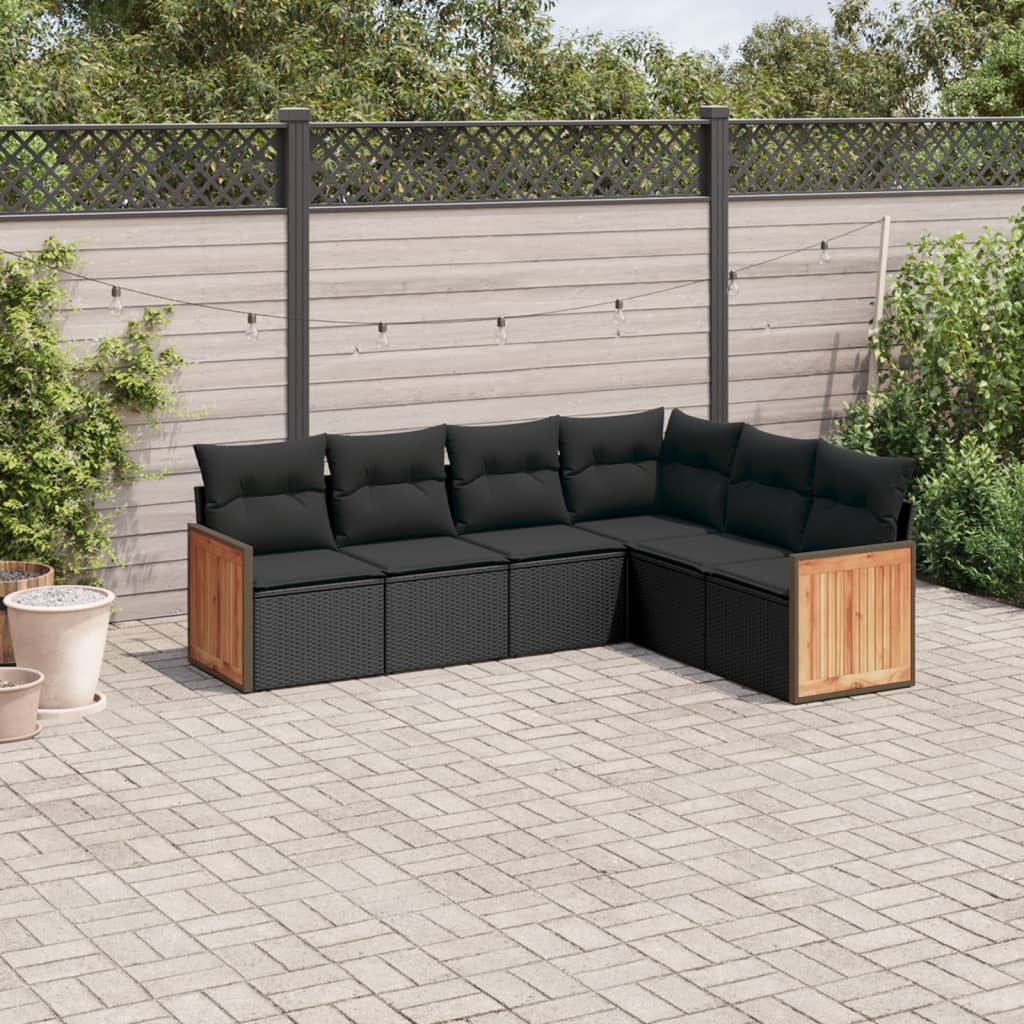 Set Divano da Giardino 6 pz con Cuscini Nero in Polyrattan 3227679