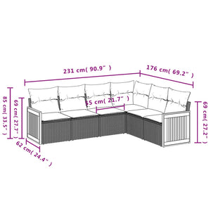 Set Divano da Giardino 6 pz con Cuscini Beige in Polyrattan 3227682