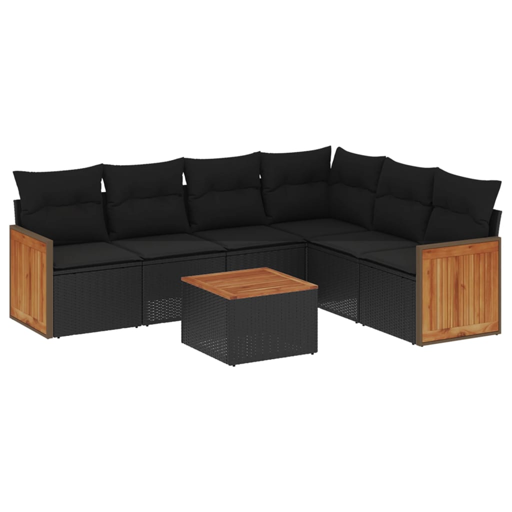 Set Divani da Giardino con Cuscini 7pz Nero Polyrattan 3227686