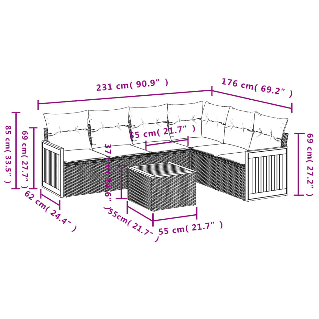 Set Divani da Giardino con Cuscini 7pz Nero Polyrattan 3227686