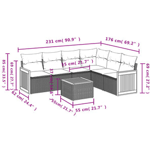 Set Divani da Giardino con Cuscini 7pz Nero Polyrattan 3227686