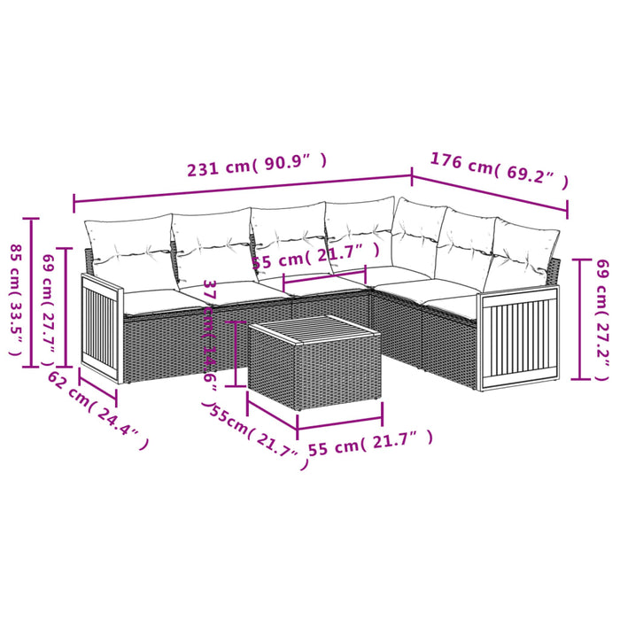 Set Divani da Giardino con Cuscini 7pz Nero Polyrattan 3227686